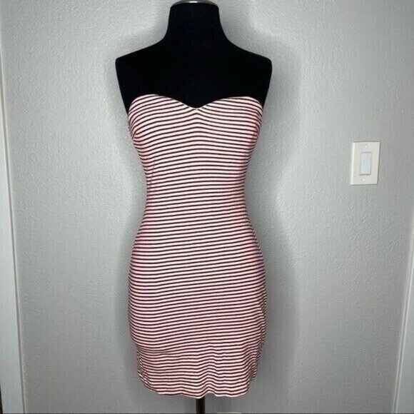 Coincidence & Chance White & Red Striped Strapless Bodycon Dress Size S - Picture 1 of 7